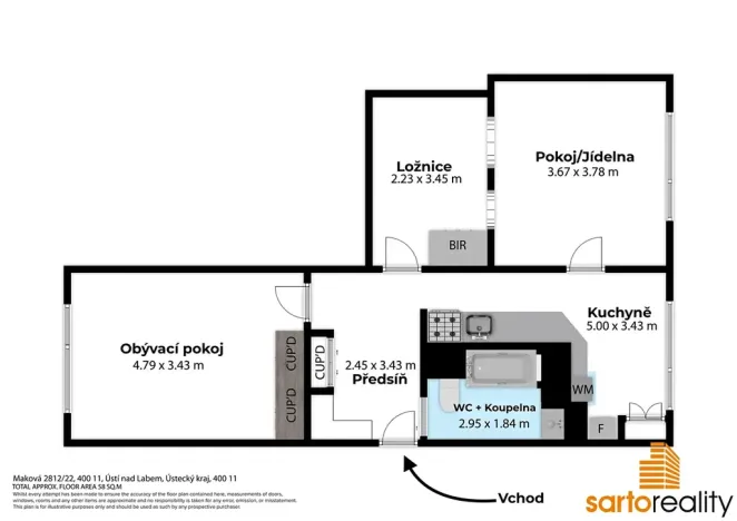 Prodej bytu 2+1, Ústí nad Labem, Maková, 60 m2