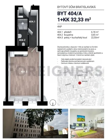 Pronájem bytu 1+kk, Brno, Bratislavská, 32 m2