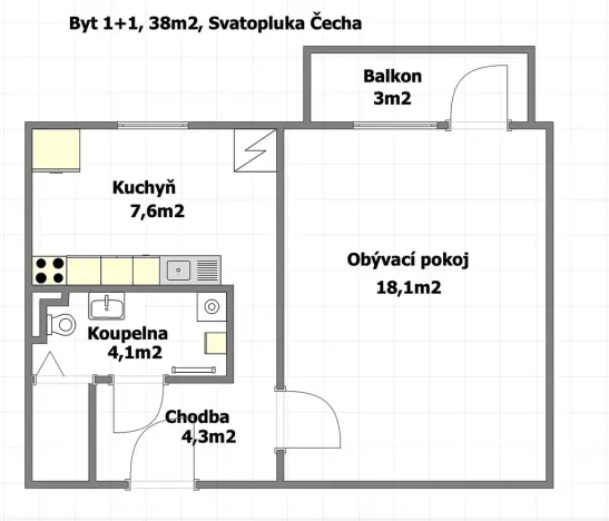 Prodej bytu 1+1, Brno, Svatopluka Čecha, 40 m2