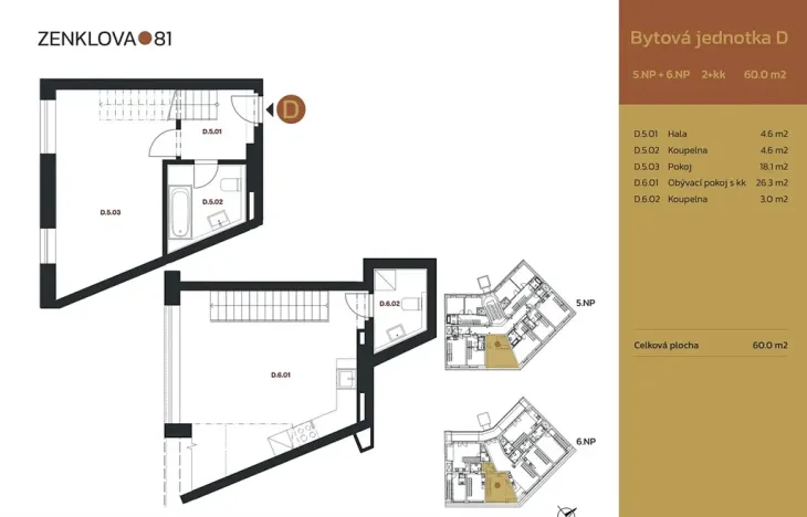 Prodej bytu 2+kk, Praha - Libeň, Zenklova, 60 m2