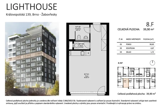 Pronájem bytu 1+kk, Brno, Královopolská, 37 m2