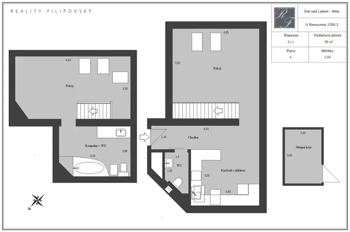 Pronájem bytu 2+1, Ústí nad Labem, U Nemocnice, 90 m2