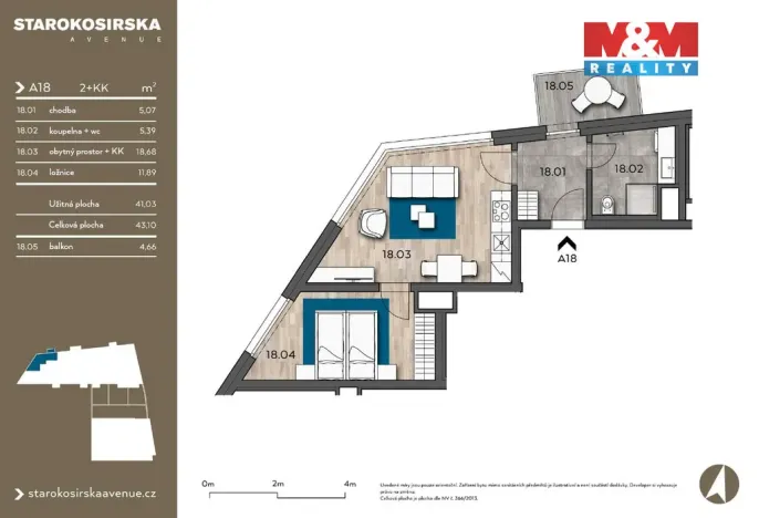 Pronájem bytu 2+kk, Praha - Košíře, Starokošířská, 43 m2