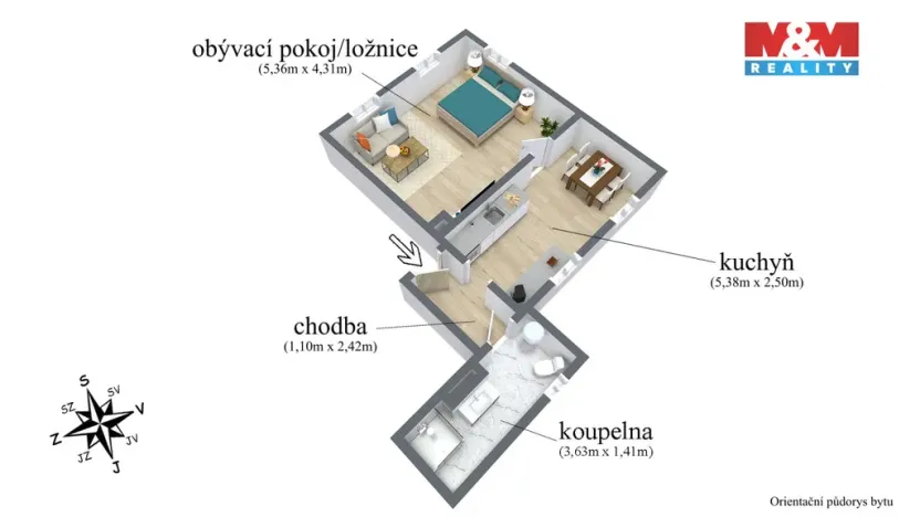 Prodej bytu 1+1, Benešov nad Ploučnicí, Palackého, 41 m2