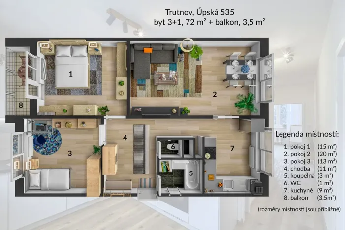 Pronájem bytu 3+1, Trutnov - Horní Staré Město, Úpská, 72 m2