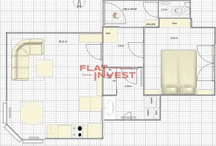 Pronájem bytu 2+kk, Praha - Smíchov, Na Václavce, 41 m2