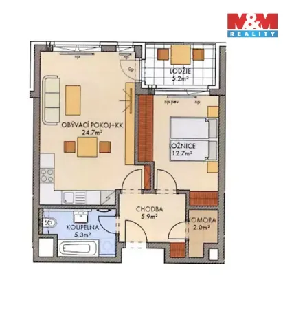 Pronájem bytu 2+kk, Praha, Stočesova, 53 m2