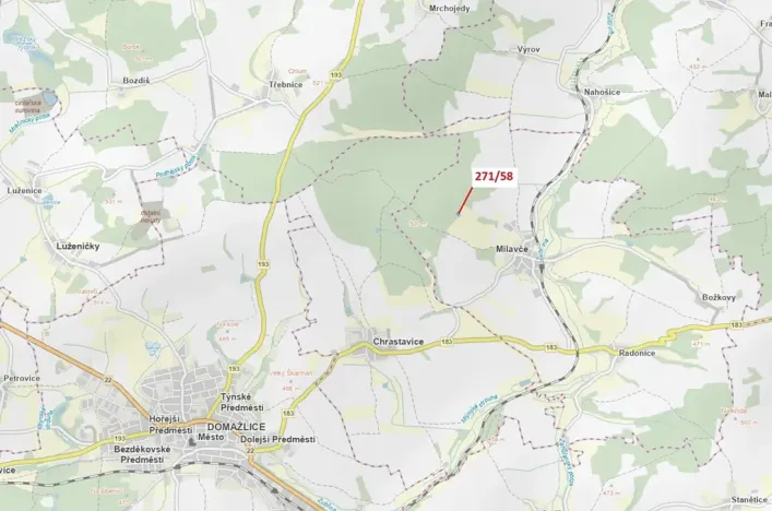 Dražba lesa, Milavče, 2102 m2