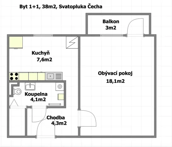 Prodej bytu 1+1, Brno, Svatopluka Čecha, 40 m2