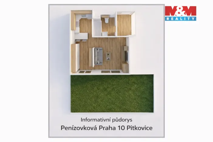 Prodej bytu 1+kk, Praha - Pitkovice, Penízovková, 37 m2