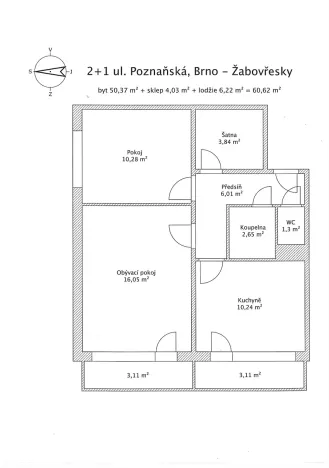 Pronájem bytu 2+1, Brno, Poznaňská, 54 m2