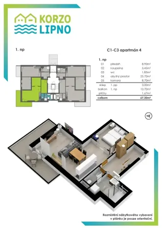 Prodej bytu 2+kk, Lipno nad Vltavou, 69 m2