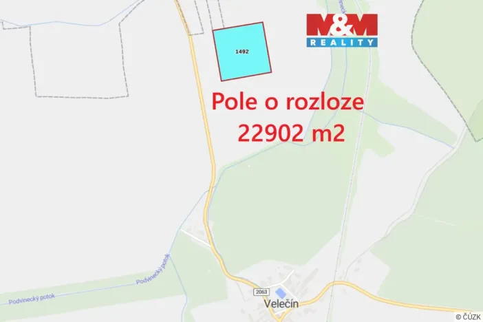 Prodej pole, Velečín, 22902 m2