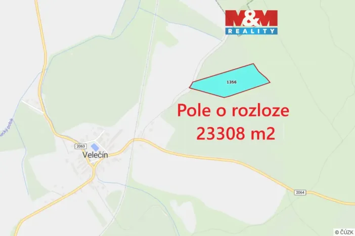 Prodej pole, Velečín, 23308 m2