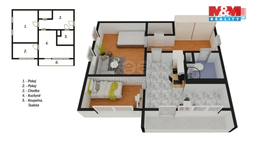Pronájem bytu 2+1, Roudnice nad Labem, Bořivojova, 55 m2