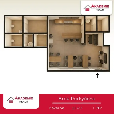 Pronájem kanceláře, Brno, Purkyňova, 51 m2