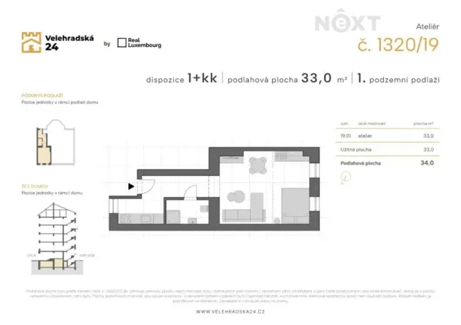 Prodej bytu 1+kk, Praha - Vinohrady, Velehradská, 33 m2