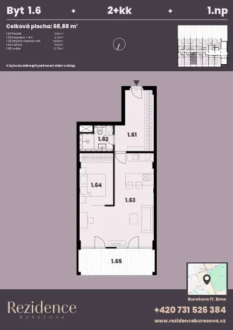 Prodej bytu 2+kk, Brno, Burešova, 70 m2