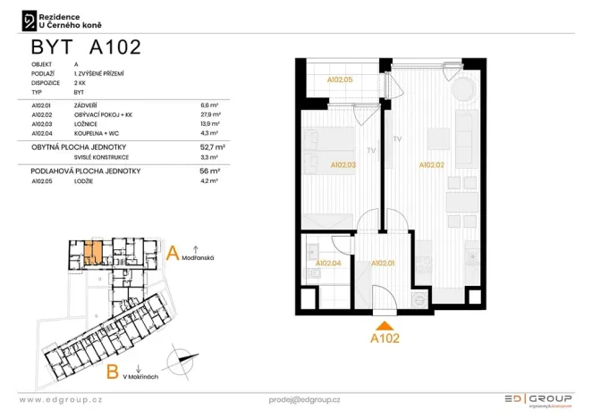 Prodej bytu 2+kk, Praha - Hodkovičky, Modřanská, 56 m2