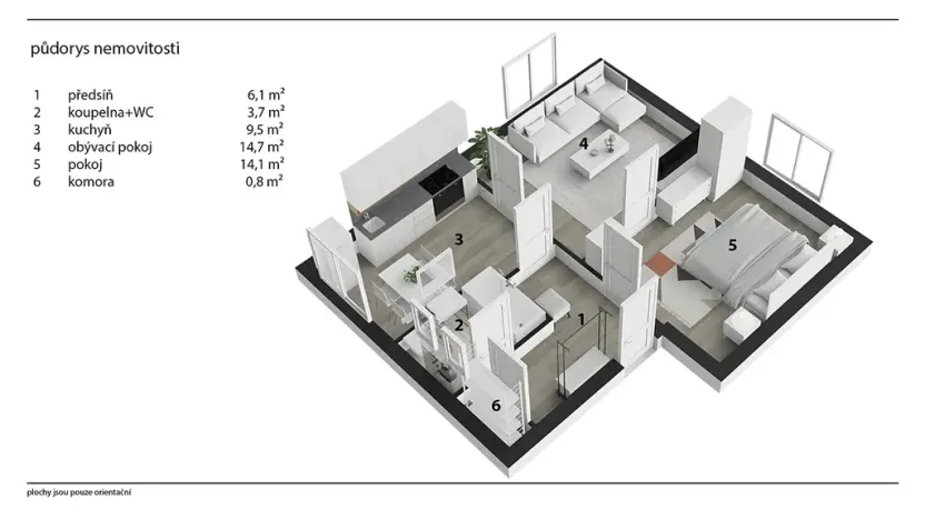 Prodej bytu 2+1, Rybitví, Činžovních domů, 58 m2