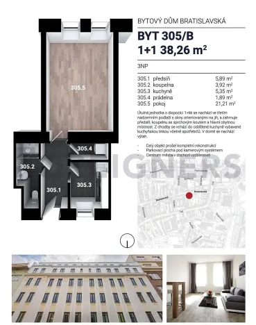 Pronájem bytu 1+1, Brno, Bratislavská, 38 m2