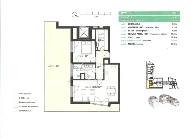 Pronájem bytu 2+kk, Praha - Michle, Magistrů, 65 m2