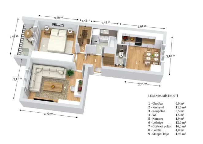 Prodej bytu 2+1, Boskovice, Komenského, 58 m2