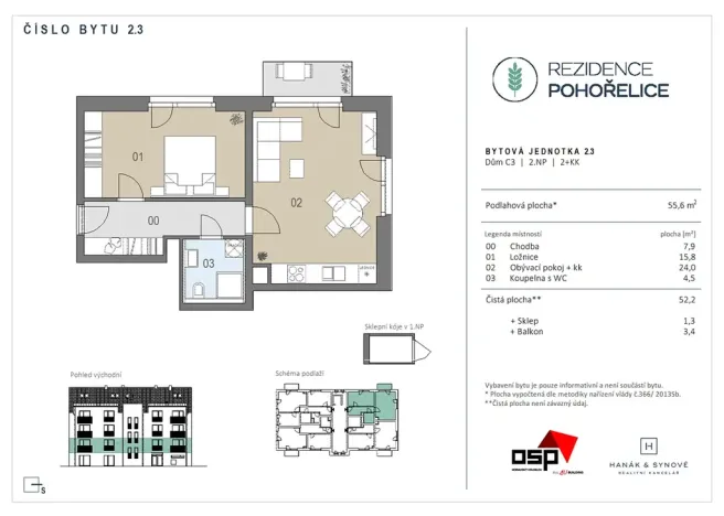 Pronájem bytu 2+kk, Pohořelice, U Kasáren, 56 m2