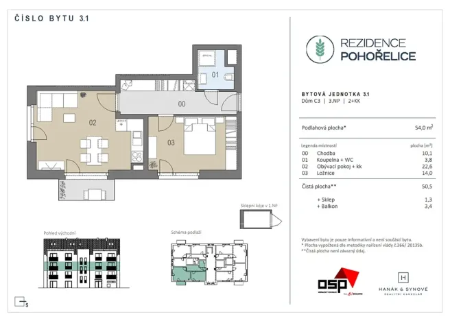 Pronájem bytu 2+kk, Pohořelice, U Kasáren, 54 m2