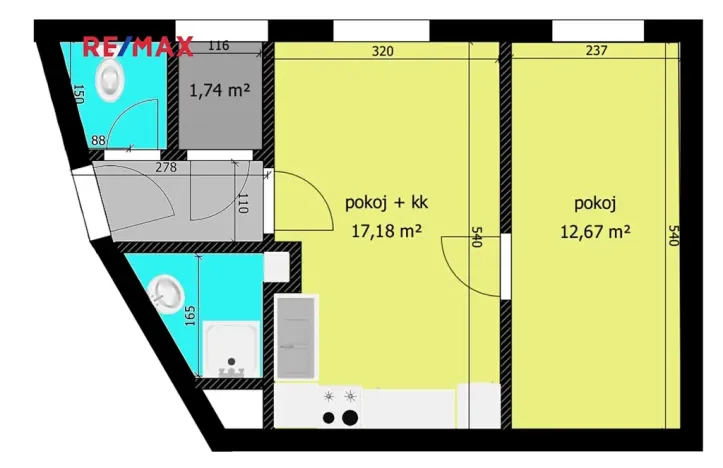 Pronájem bytu 2+kk, Kolín, Zengrova, 38 m2