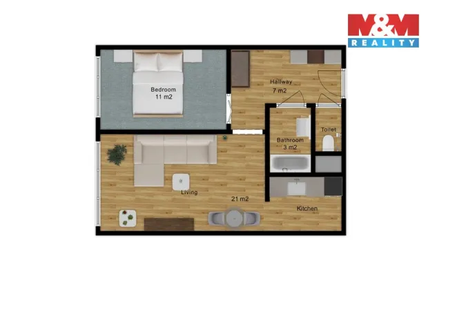 Pronájem bytu 2+kk, Praha - Kobylisy, Chotovická, 43 m2