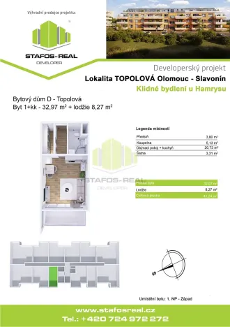 Pronájem bytu 1+kk, Olomouc, Topolová, 32 m2