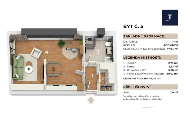 Prodej bytu 1+kk, Brno, Banskobystrická, 47 m2