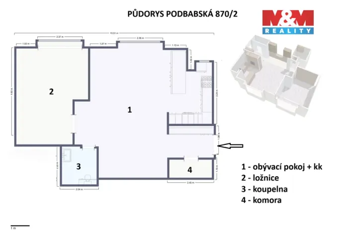Pronájem bytu 2+kk, Praha - Bubeneč, Podbabská, 64 m2