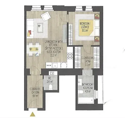 Pronájem bytu 2+kk, Praha - Bubeneč, Šmeralova, 51 m2