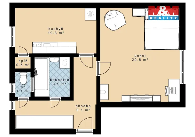 Pronájem bytu 1+1, Bechyně, Na Libuši, 46 m2