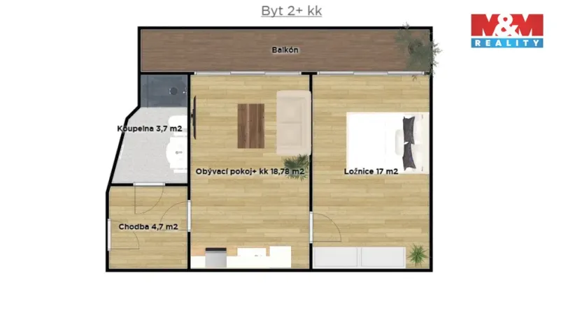 Pronájem bytu 2+kk, Kolín, Zengrova, 45 m2