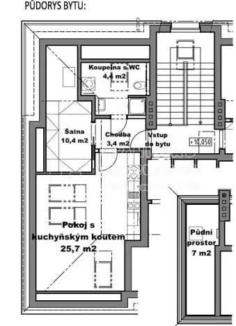 Pronájem bytu 1+kk, Praha - Kobylisy, Střelničná, 43 m2
