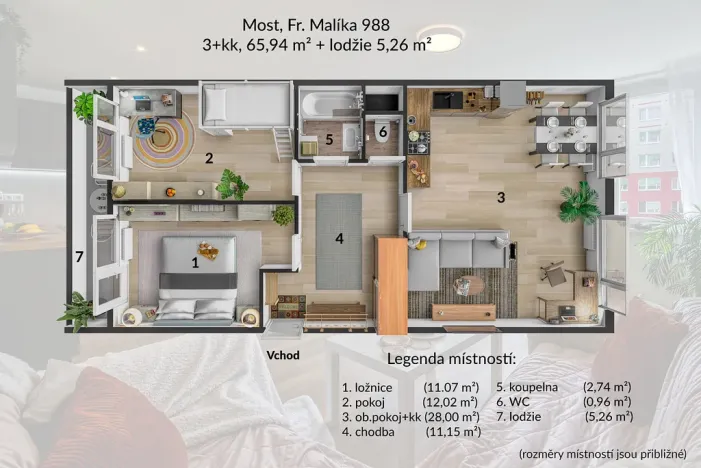 Pronájem bytu 3+kk, Most, Františka Malíka, 65 m2