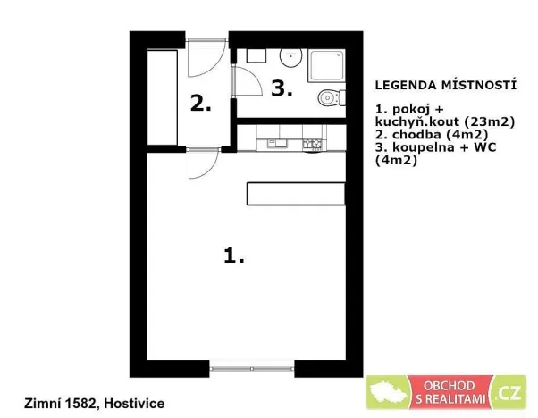 Pronájem bytu 1+kk, Hostivice, Zimní, 31 m2