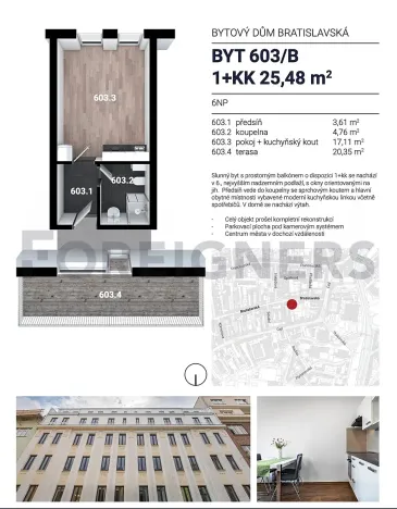 Pronájem bytu 1+kk, Brno, Bratislavská, 25 m2