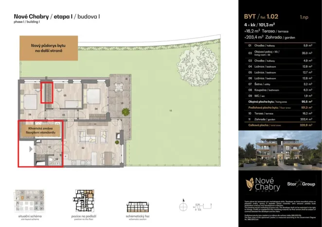 Prodej bytu 4+kk, Praha - Dolní Chabry, Obslužná, 101 m2