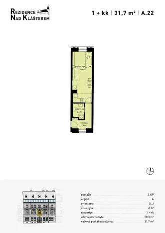 Pronájem bytu 1+kk, Praha - Břevnov, Bělohorská, 32 m2