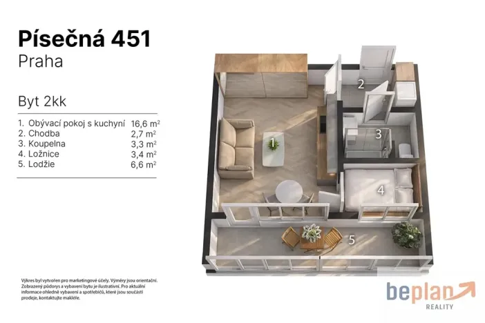Prodej bytu 2+kk, Praha - Troja, Písečná, 26 m2