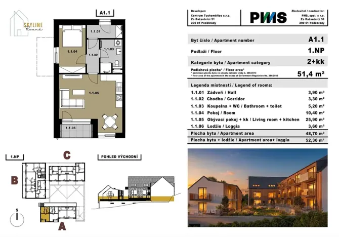 Prodej bytu 2+kk, Tuchoměřice, 52 m2
