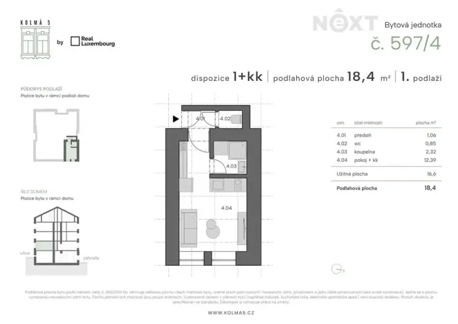 Prodej bytu 1+kk, Praha - Vysočany, Kolmá, 18 m2