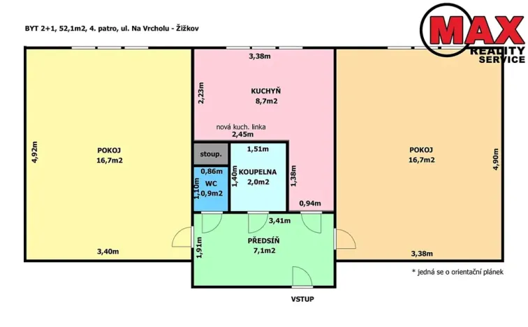 Pronájem bytu 2+1, Praha - Žižkov, Na vrcholu, 52 m2
