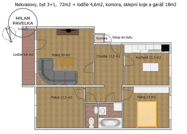 Prodej bytu 3+1, Nekvasovy, 72 m2