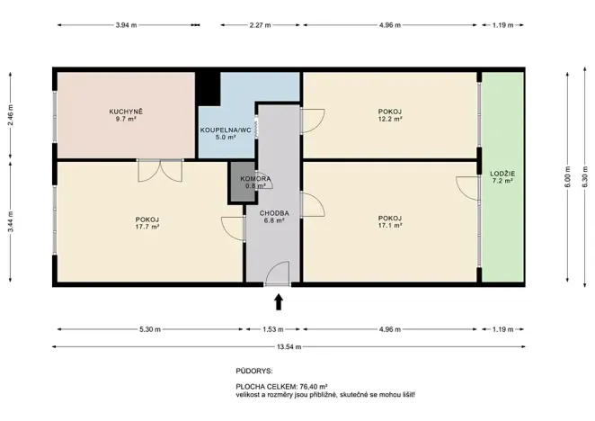 Prodej bytu 3+1, Pardubice, Družby, 78 m2