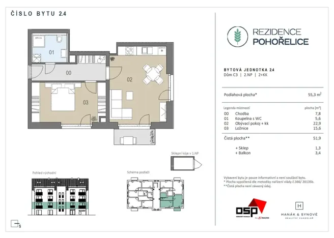 Pronájem bytu 2+kk, Pohořelice, U Kasáren, 55 m2